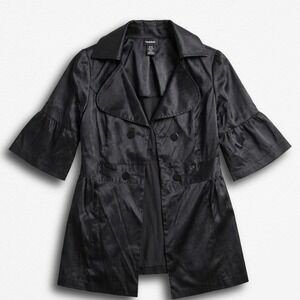 Rhapsody Black Satin Glitter Pinstripe Mini Coat Short Sleeve Y2K S